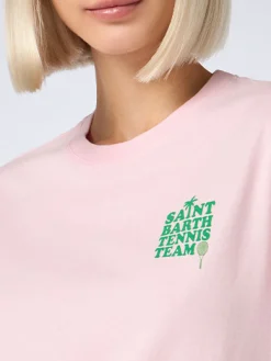T-shirt rosa in cotone con stampa "St Barth tennis team"