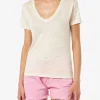 T-shirt scollo a V color bianco sporco Eloise in jersey di lino