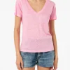 T-shirt scollo a V rosa Eloise in jersey di lino