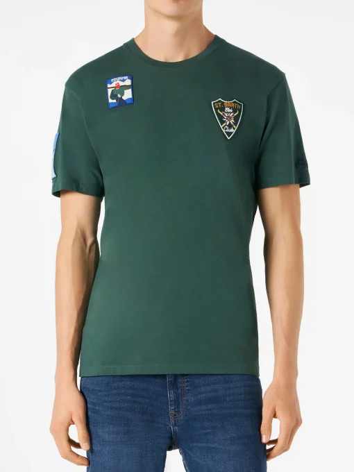 T-shirt verde bosco da uomo con toppe