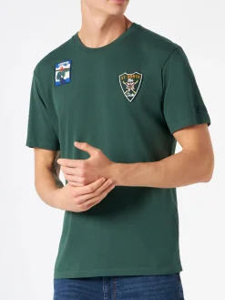 T-shirt verde bosco da uomo con toppe