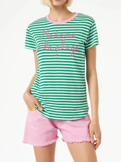 T-shirt verde in cotone con ricamo Madame à la plage