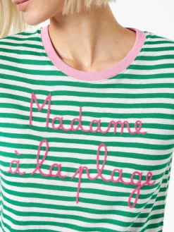 T-shirt verde in cotone con ricamo Madame à la plage