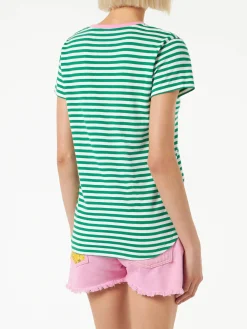 T-shirt verde in cotone con ricamo Madame à la plage