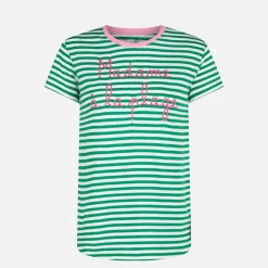 T-shirt verde in cotone con ricamo Madame à la plage
