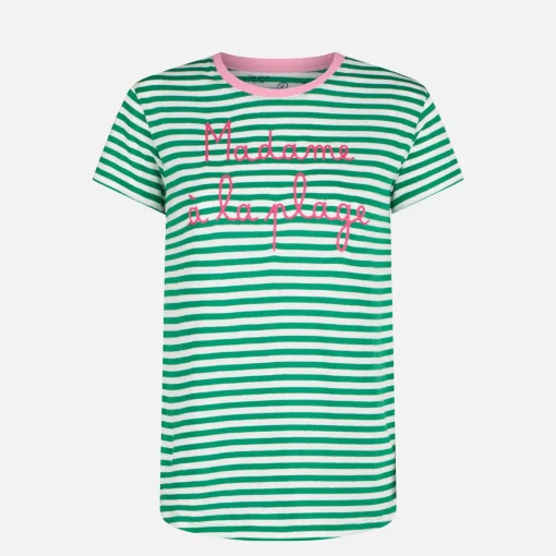 T-shirt verde in cotone con ricamo Madame à la plage