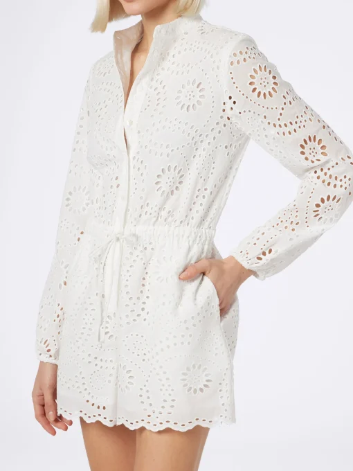 Tutina corta da donna in cotone pizzo Sangallo bianco Julian