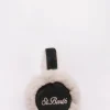 Woman black suede effect earmuffs with furry details and wireless speaker