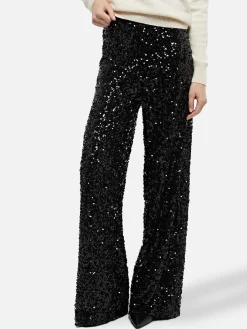 Woman wide-leg trousers Lucette with black sequins