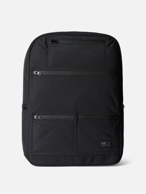 Zaino in nylon nero con tasche con cerniera
