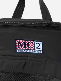 Zaino in nylon nero con tasche con cerniera